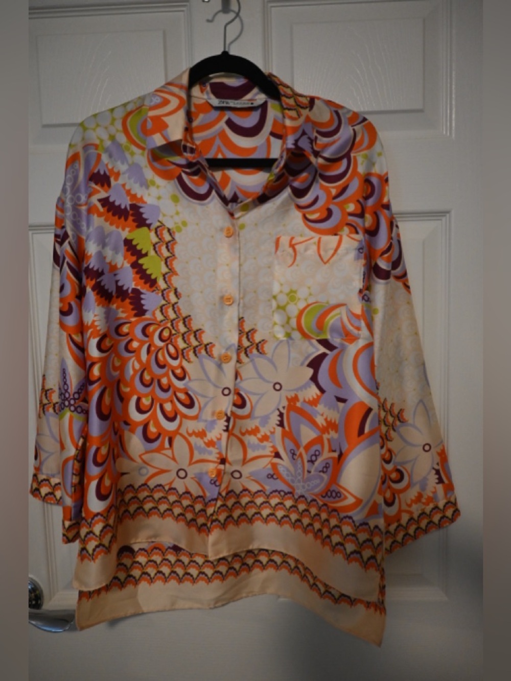 Matching set Women’s Abstract Floral Button-Front set Cream and Orange